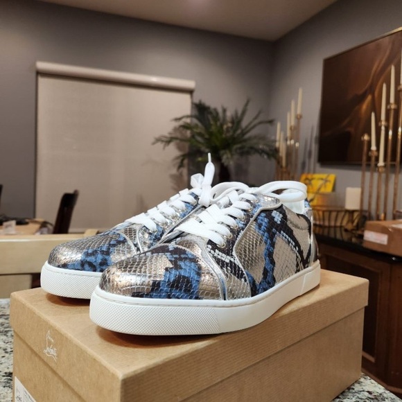 NEW Christian Louboutin Fun Vieira Orlato Flat Sneaker in Metallic Snake 41.5 - Picture 3 of 12